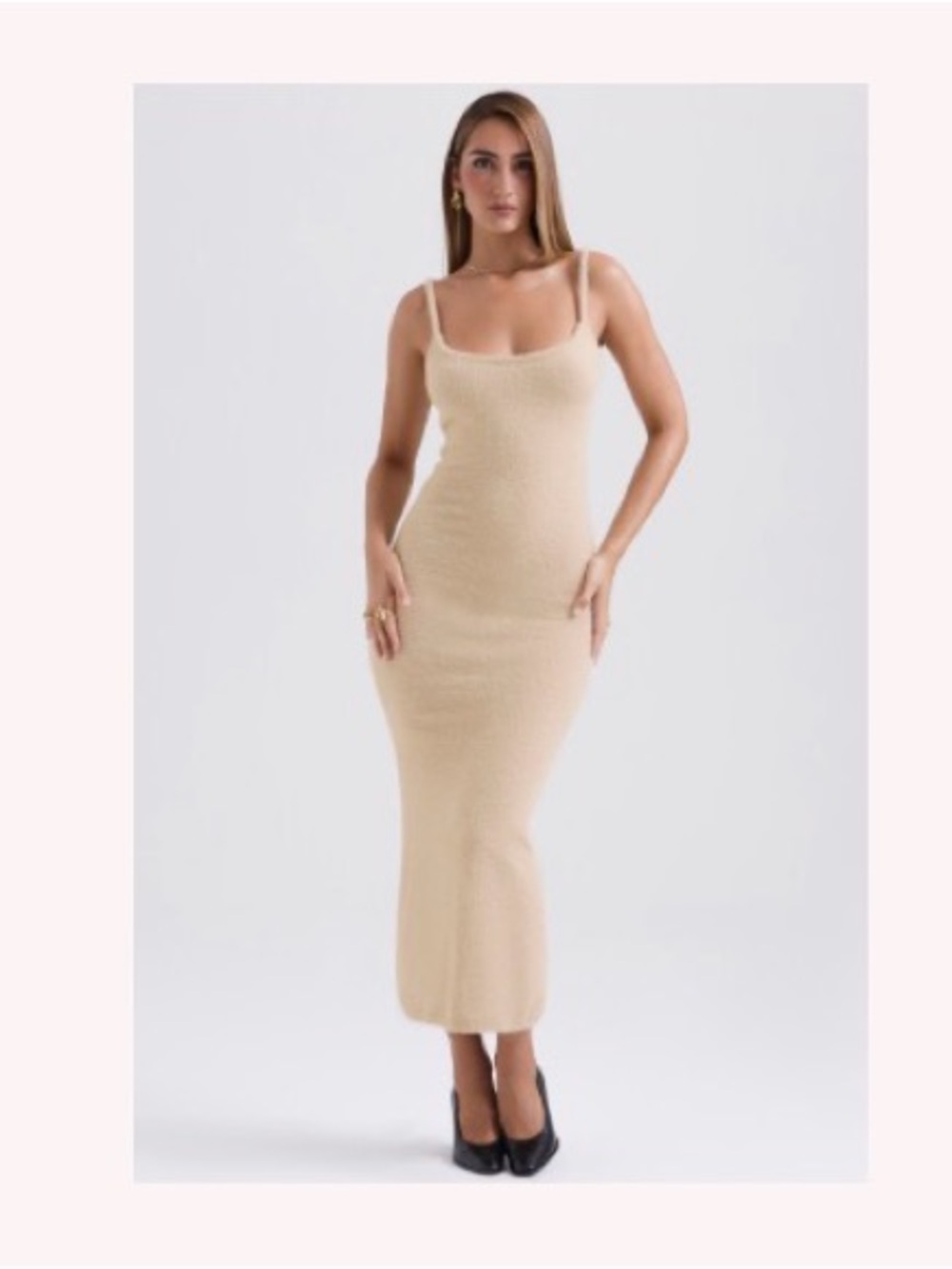 House of CB Beige Soft Fluffy Knit Maxi Dress